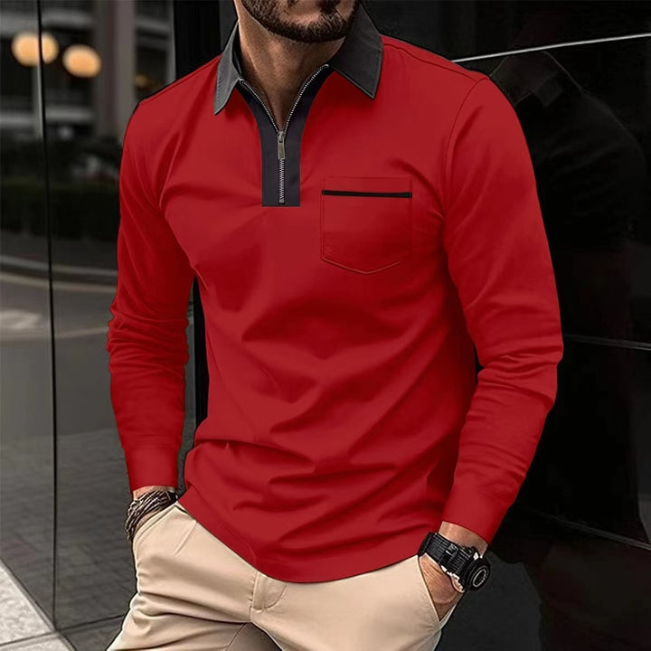 2024 autumn mens long sleeve zipper polo shirts casual lapel collar zip