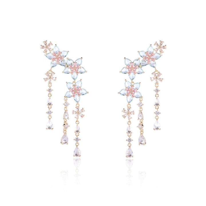 Fashion Flower Tassel Pendant Earrings For Women Wedding Crystal Dangle Earings Luxury Jewelry