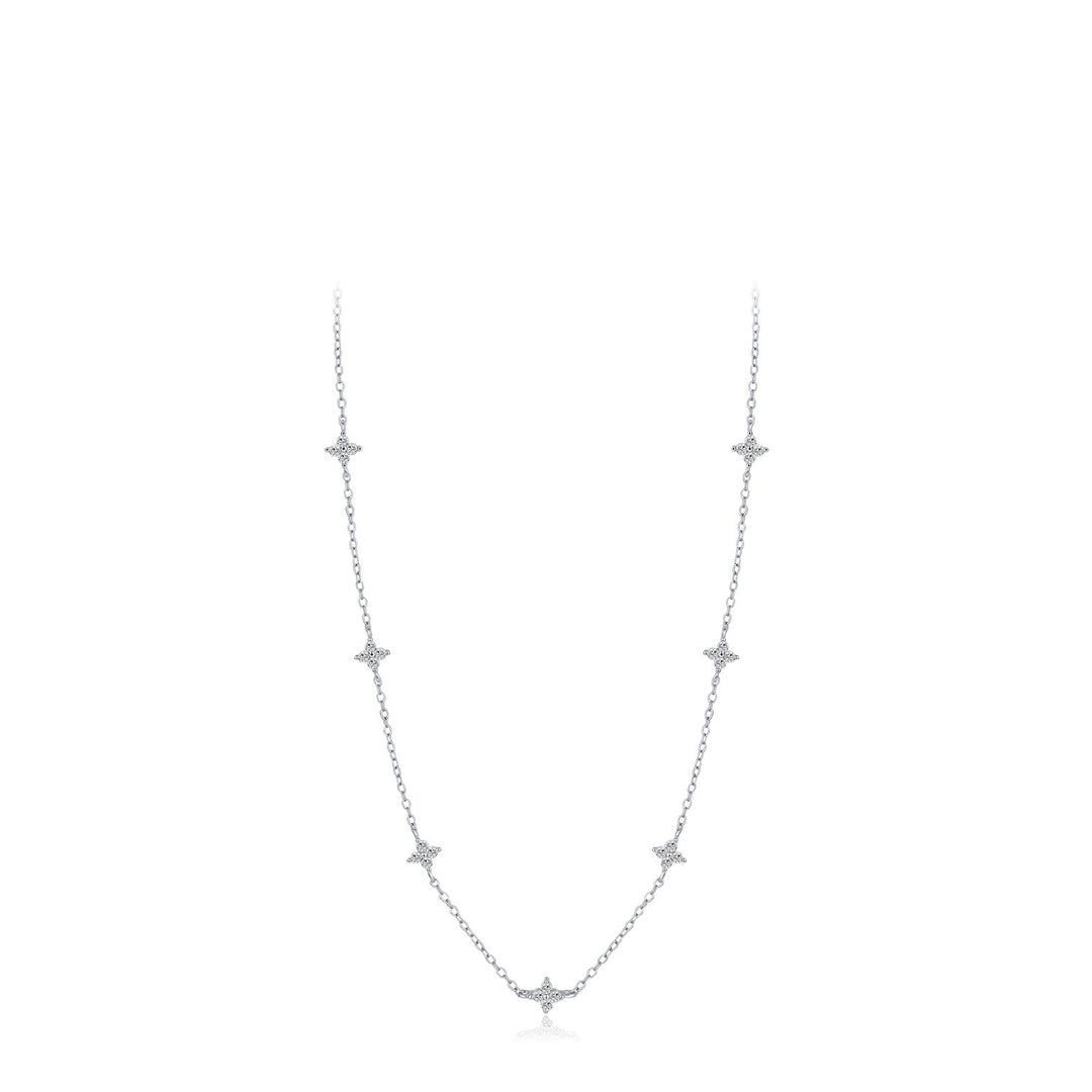 S925 Sterling Silver Flower Full Diamond Necklace Clavicle Chain For Women