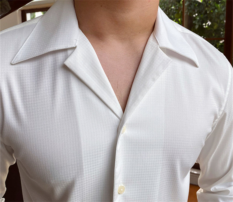 Cuban Collar Long Sleeve Casual Shirt