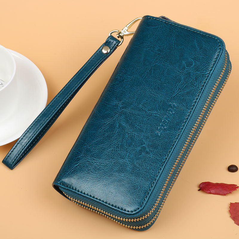 Oil Wax Leather Wallet Women Long Double-layer Zipper Large-capacity Hand Wallet Coin Purse