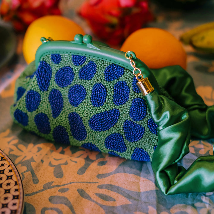 ARNOLDI JADE Hand-beaded Clutch, in Lush Green & Blue