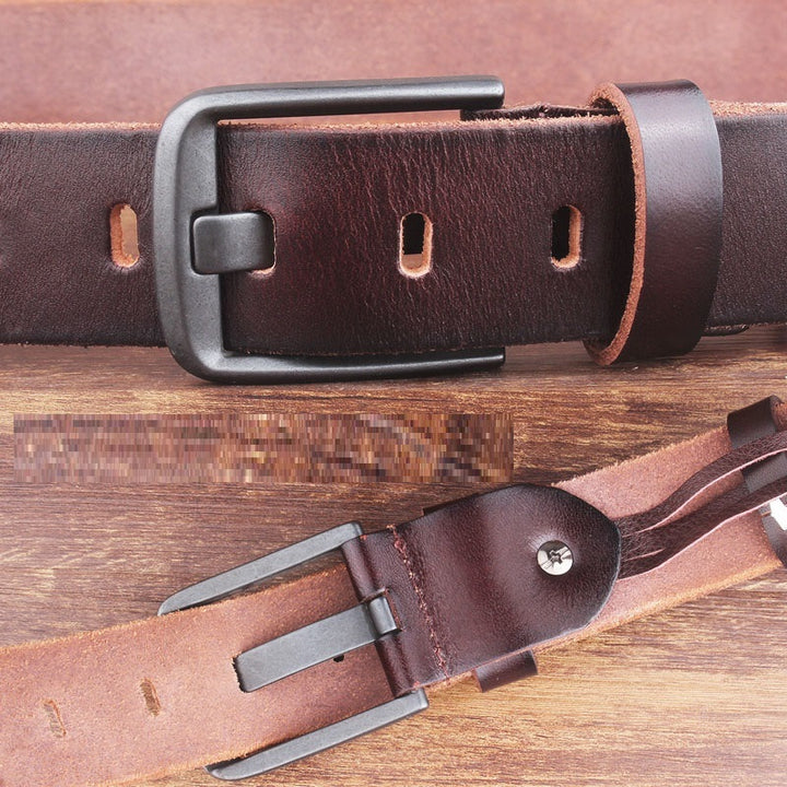 Leather Head Layer Pure Cowhide Wide Pin Buckle Belt