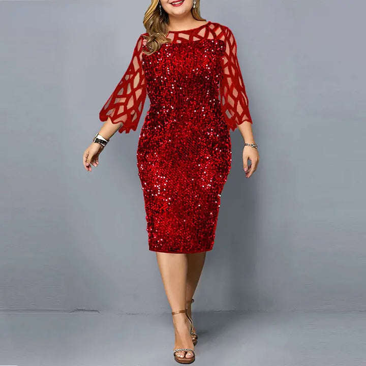 Plus-size Elegant Sequin Long Sleeve Party Dress