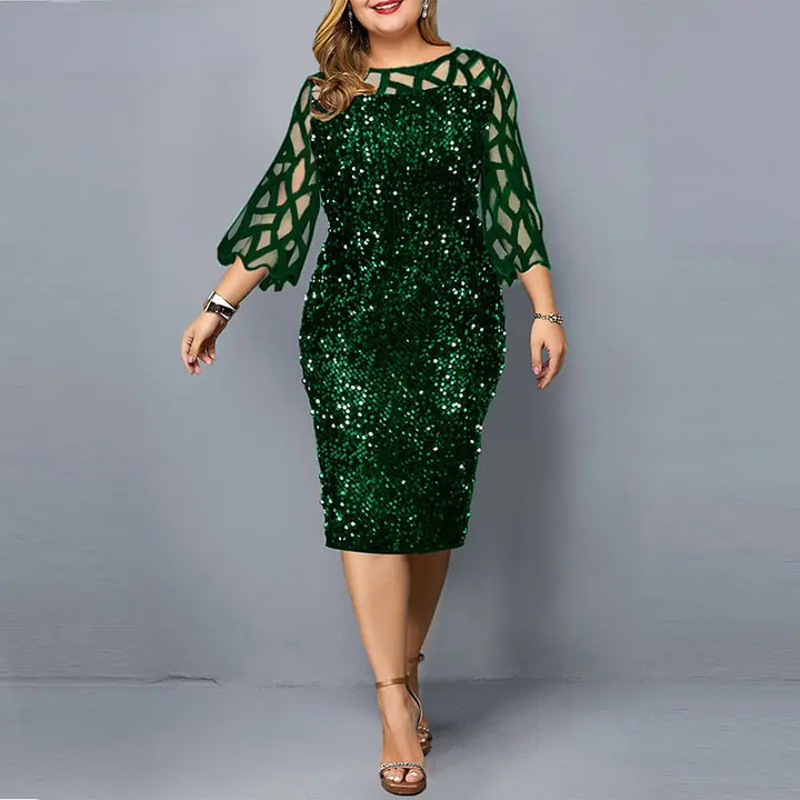 Plus-size Elegant Sequin Long Sleeve Party Dress