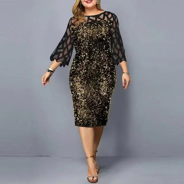 Plus-size Elegant Sequin Long Sleeve Party Dress